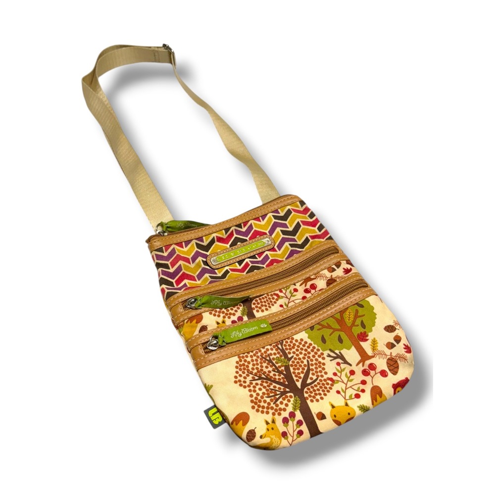 Lily‎ Bloom Forest Animals Owl Fox Triple Zip Crossbody Bag Forestcore